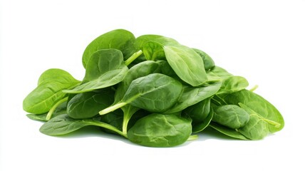 Obraz premium Fresh spinach leaves on white background. AI image