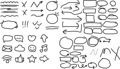 Hand drawn doodle icons and arrows for presentations and notes