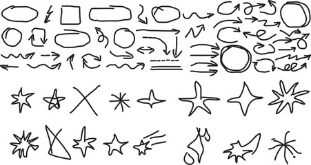 Hand drawn doodle shapes arrows stars and abstract elements collection