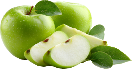green apple slices isolated on white/transparent