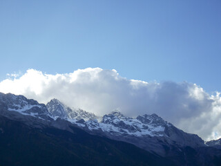 Snow covered mountain peaks at Jade Dragon Snow Mountain