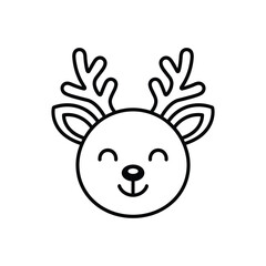 Cute Reindeer Face Line Art Icon