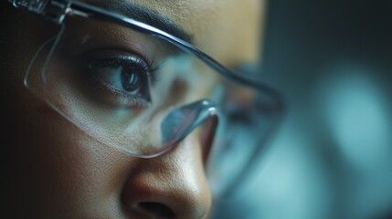 A woman is depicted working in a laboratory, focusing intently on her scientific tasks. The atmosphere conveys a sense of dedication as she engages in important research activities