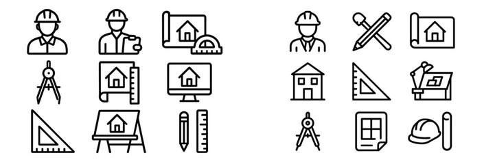 Outline symbols for architecture, construction, engineering, and building design