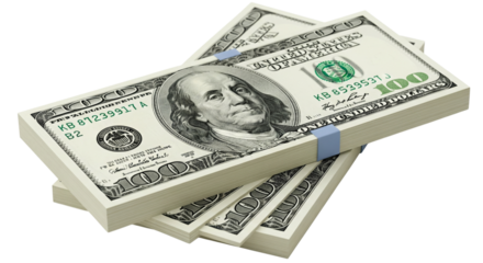 Stacks of hundred dollar bills represent wealth and financial success