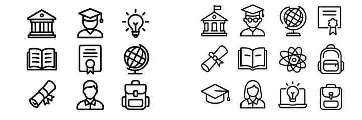 Outline collection of education, school, university, graduation, knowledge, and science concepts