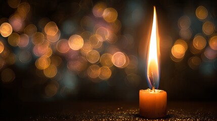 Warm candle glows amidst bokeh lights, perfect for holiday warmth, spiritual reflection, or creating cozy ambiance in your designs