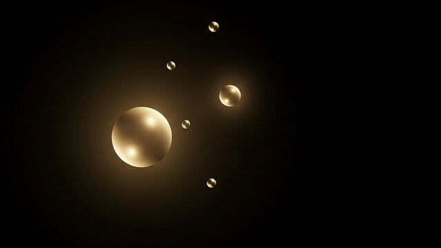 Abstract close up of glowing golden bubbles in dark water