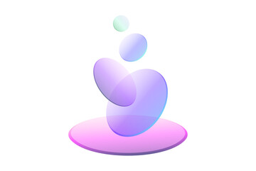 Pebbles in holographic, levitating in gradient colors forming balance column. Transparent rounded glass vector shapes 3d style.