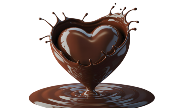 Chocolate heart splash isolated on transparent background for valentine s day
