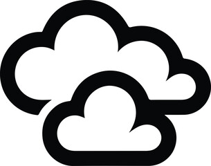Black outline of two clouds on white background icon