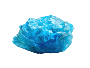 Wrinkled blue plastic bag isolated.