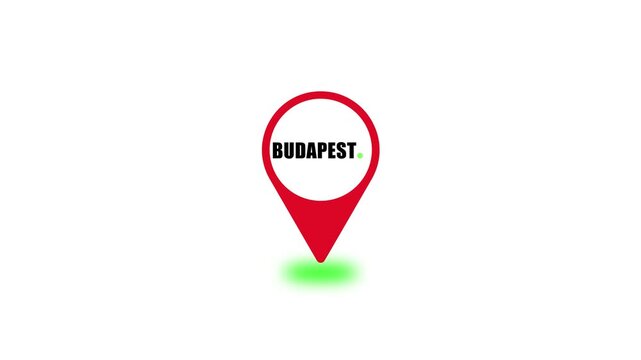 Location of the City of Budapest, the Name of the Place with the Location Has Been Displayed, Sign Animated with Alpha Channel in 4K, GPS Map Navigator System Animation and Route Destination City Stre