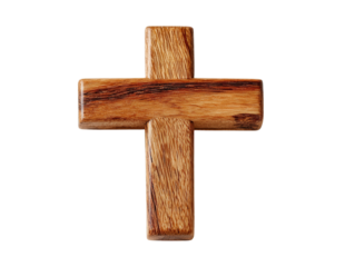 Wooden Christian cross against clean white background.