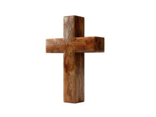 Wooden Christian cross against clean white background.