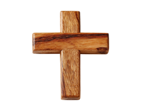 Wooden Christian cross against clean white background.