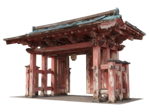 A traditional Japanese torii gate isolated on white.