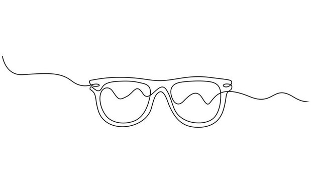 Video. Glasses drawn with one continuous line. Minimalist line of glasses. Animation on a white background 4K, continuous one line drawing of glasses. vector illustration, Animated self drawing