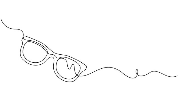 Video. Glasses drawn with one continuous line. Minimalist line of glasses. Animation on a white background 4K, continuous one line drawing of glasses. vector illustration, Animated self drawing