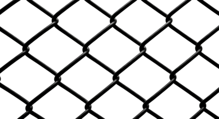 Dramatic black chainlink fence with transparent background design element