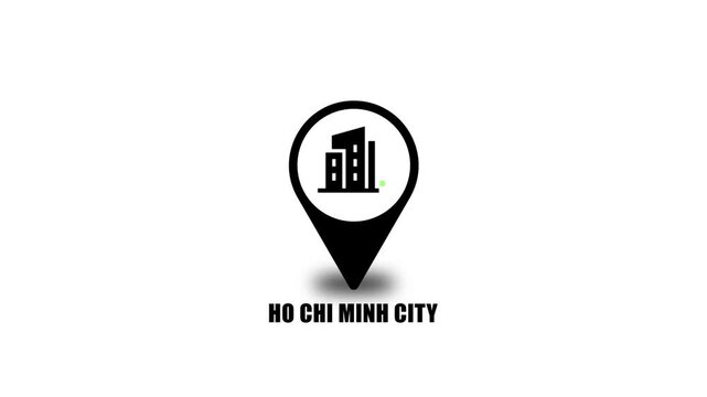 location of the city of HO CHI MINH CITY, the name of the place with the location is displayed, animated sign with alpha channel in 4k, gps navigator system showing route to destination streets.