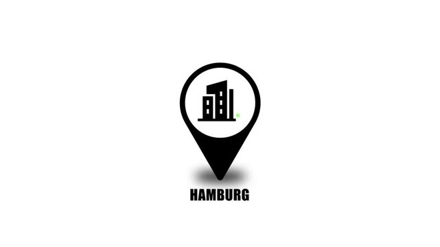 Location of the city of Hamburg, the name of the place with the location has been displayed, sign animated with alpha channel 4K. GPS map navigator system animation. route destination city streets.