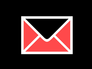 Red and White Email Envelope Icon on Black