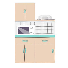 vector image of a kitchen set with a microwave oven