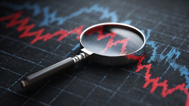 Dive deep into the market data with this magnifying glass over financial charts, analyzing trends for investment opportunities and strategic growth