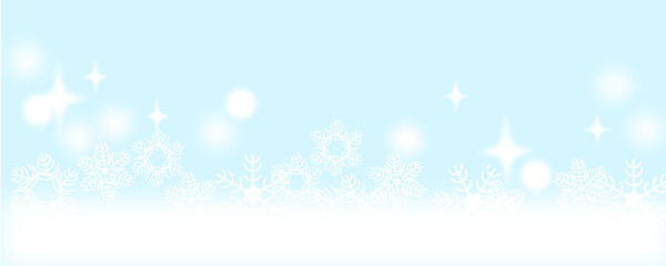 Banner con fiocchi di neve bianchi su sfondo azzurro chiaro