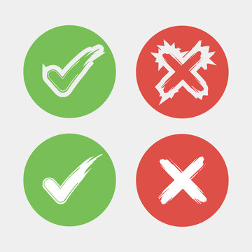 Checkmarks and Crossmarks Icons: Clean-cut icons showing an affirmative mark and a negative mark on two different color background for use in your projects