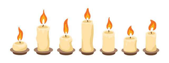 Candle Silhouette Set in Clean Vector Illustration Featuring Religious, Commemorative, and Party Flame Elements with Simple Black Shapes and Decorative Icons for Creative Design and Graphic Use