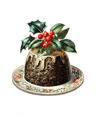 vintage pudding cake  illustration isolated on white background