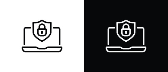 Secure device icon. Cybersecurity linear icon. Network Security, thin vector lines on a transparent and black background. Editable stroke.