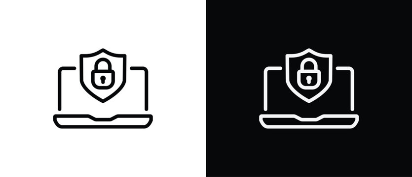 Secure device icon. Cybersecurity linear icon. Network Security, thin vector lines on a transparent and black background. Editable stroke.