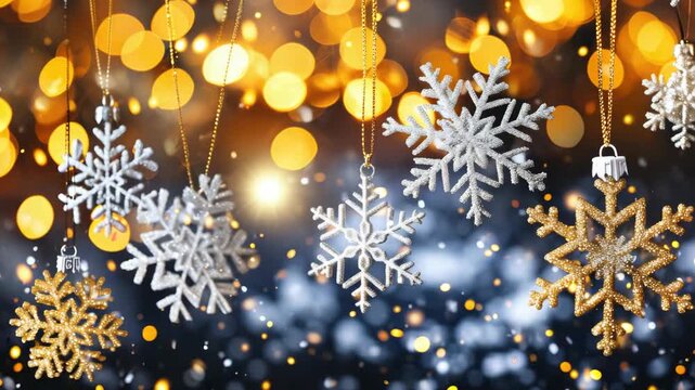 A bunch of snowflakes hanging from a string