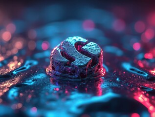 Abstract glowing liquid metal symbol cyberpunk future