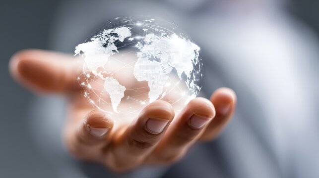 Global network in your hand showing worldwide connectivity, a symbol of communication, technology, and international business solutions