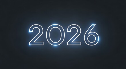 The year 2026 depicted in glowing blue neon numbers on a dark background.