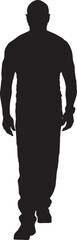 vector, silhouette of   front view of a man walking