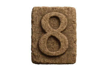 Stone number 8, an ancient rock carving of numeric digit concept, isolated on transparent background