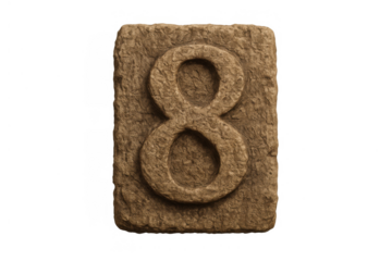 Stone number 8, an ancient rock carving of numeric digit concept, isolated on transparent background