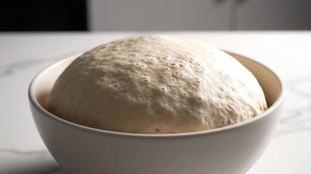 Dough rising in a bowl, perfect for baking bread and pastries.