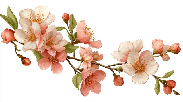 Watercolor peach blossom branch with delicate pink flowers for elegant spring designs and invitations creating a dreamy ethereal atmosphere