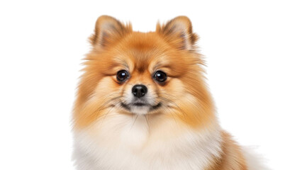 Obraz premium Close-up portrait of an adorable orange and white Pomeranian dog isolated PNG with Transparent Background