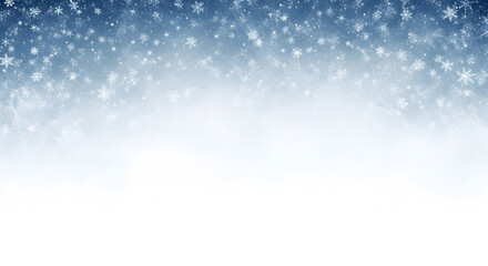 Abstract winter background with falling snowflakes and blue gradient fading to white empty space