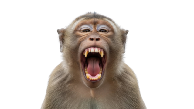 Monkey showing its teeth with mouth open isolated PNG with Transparent Background