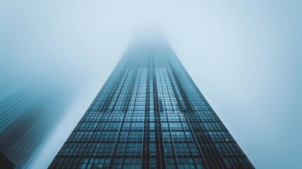Minimalist urban design modern skyscraper architecture captured from below against a clear sky