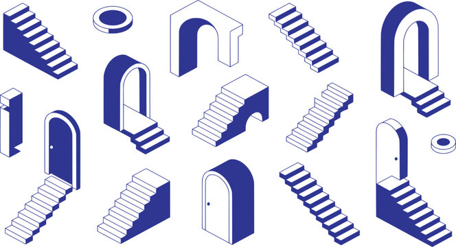 Isometric Doors and Stairs Pattern Illustration.