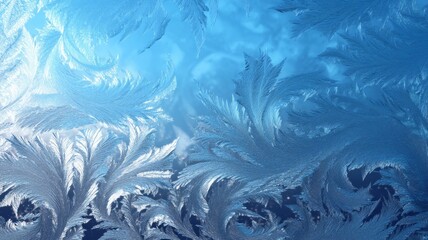 Frost pattern abstract on glass with blue tones. AI image